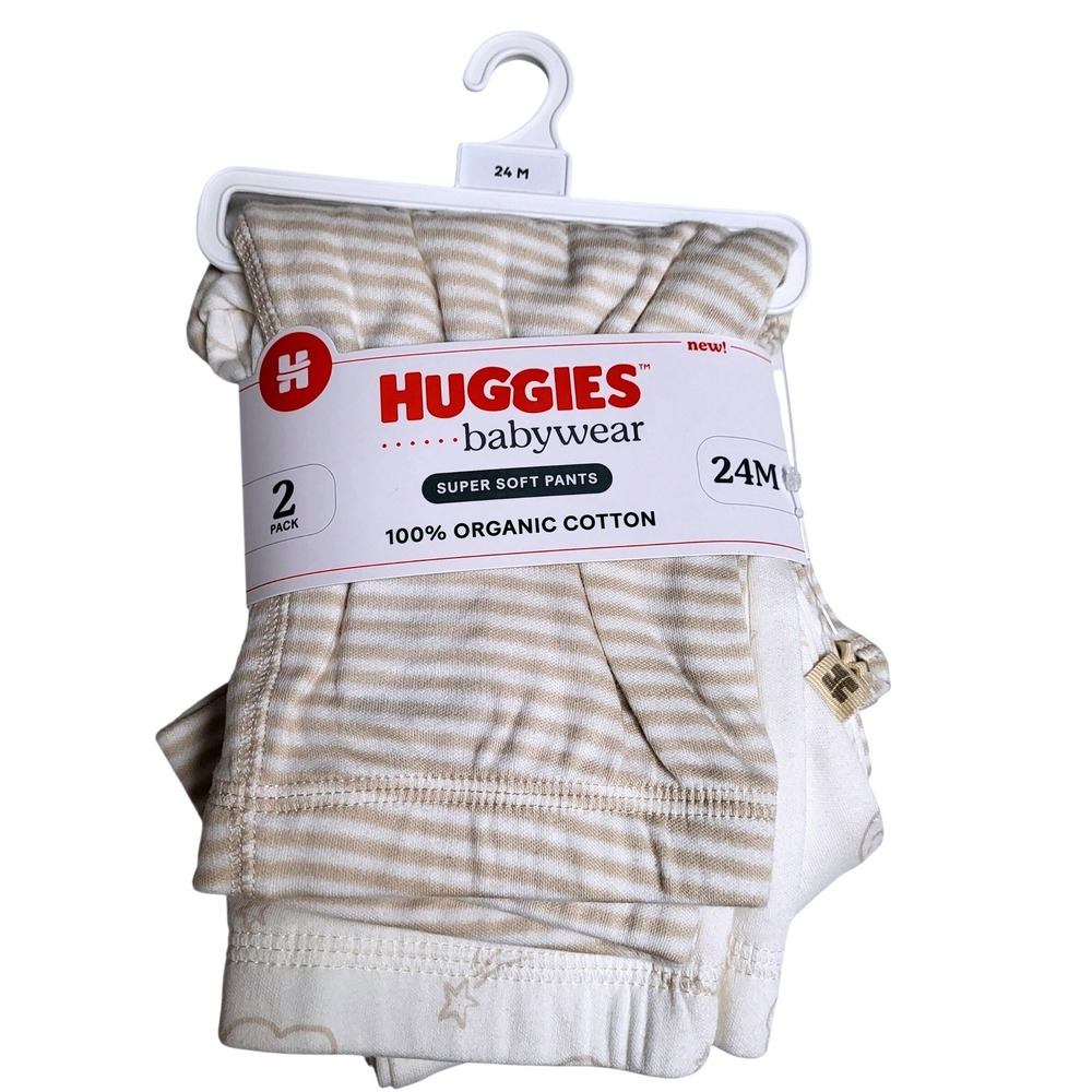 Huggies Babywear‎ 2 Pack Super Soft Pants 24M Organic Cotton Striped NEW